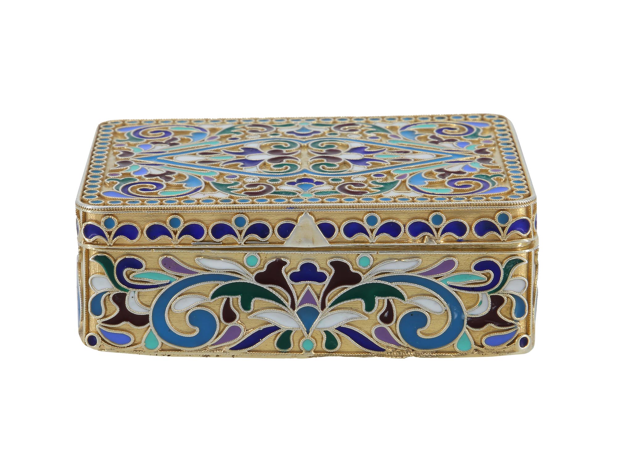 RUSSIAN GILT SILVER CLOISONNE ENAMEL JEWELRY BOX PIC-1